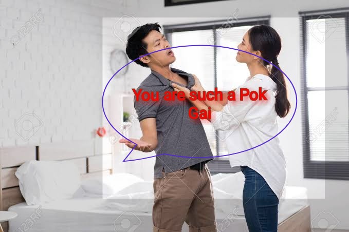 Lady shouting Pok gai at man, meaning of Pok gai, pronunciation