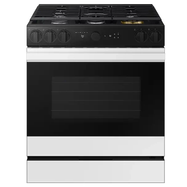 Samsung Bespoke 6.0 cu. ft. Smart Slide-In Gas Range with Air Sous Vide & Air Fry in White Glass