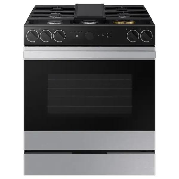 Samsung Bespoke 6.0 cu. ft. Smart Slide-In Gas Range with Smart Oven Camera & Illuminated Precision Knobs in Stainless Steel